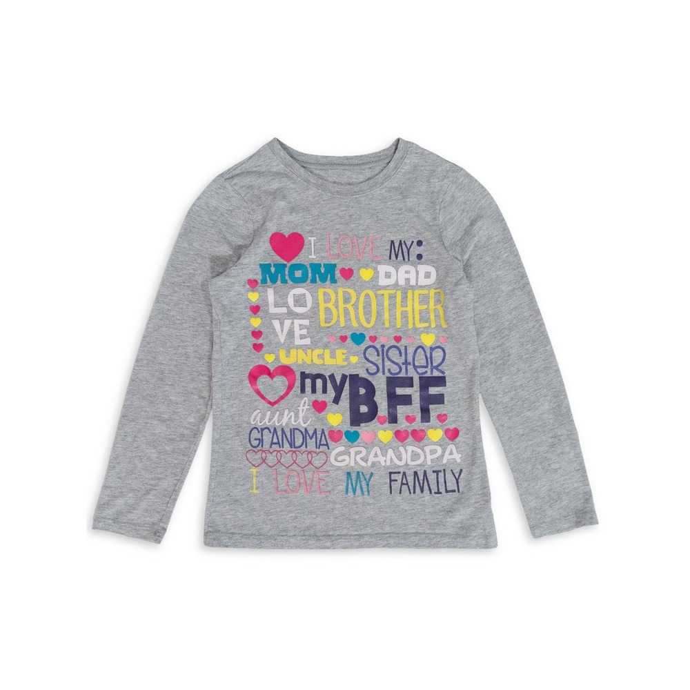 Childrens Place Long Sleeve Tee Girls Medium Gray Family Words Graphic Shirt